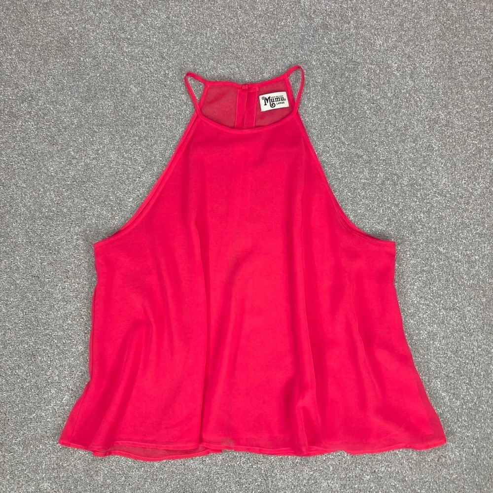 Show Me Your Mumu Sheer Halter Tank Top Women L Red Split Back Flowy Summer Chic